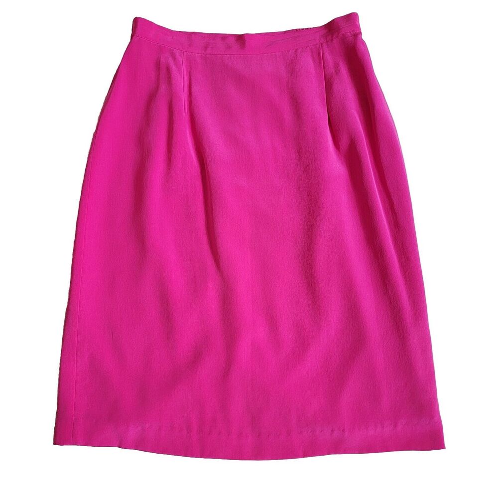 Vintage Womens Silks By Joan Leslie Pink Flat Front A Line Midi Skirt Size 12